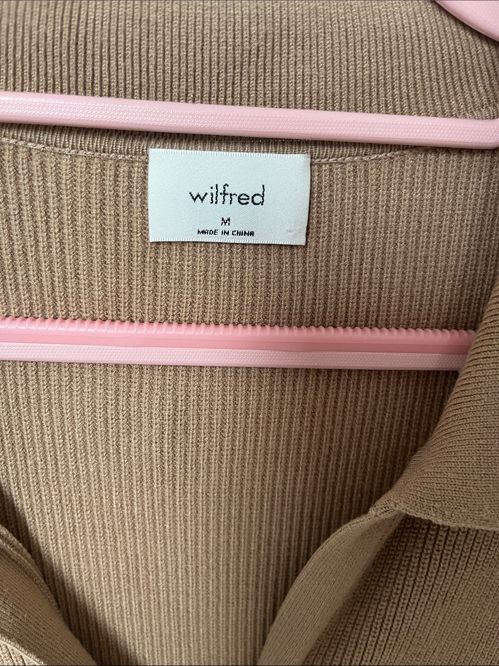 Aritzia Wilfred Button-Front Tan Knit Dress with Collar - Picture 2 of 5